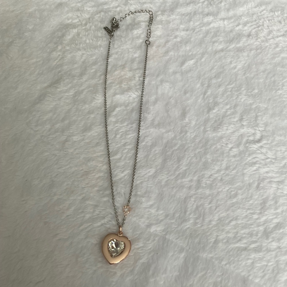 WHBM White House Black Market Rosegold Rhinestone Heart Pendant Necklace